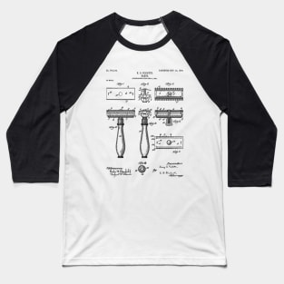 Razor Patent - Barber Art - Black And White Baseball T-Shirt